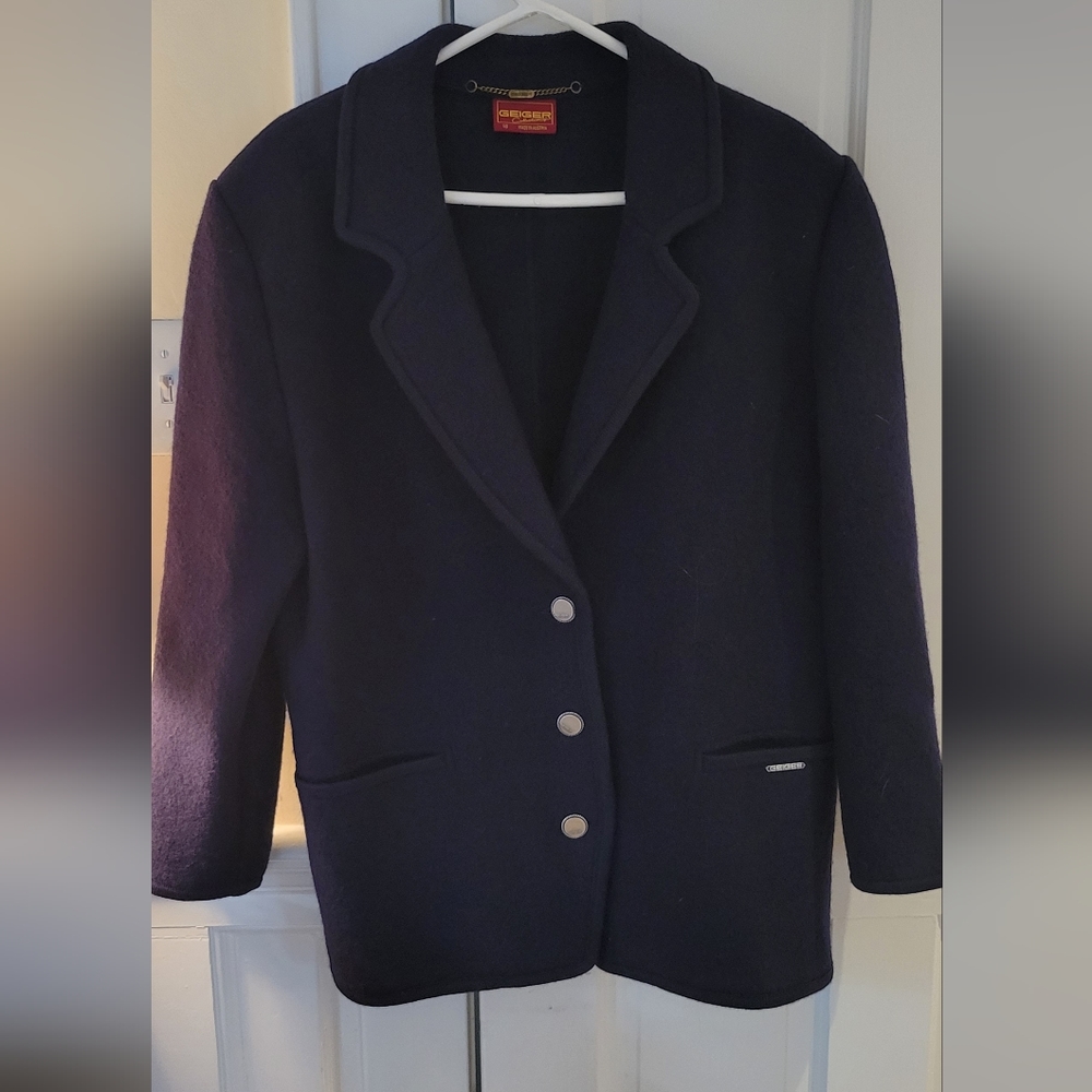 Black Geiger Boiled Wool Coat, Size 40